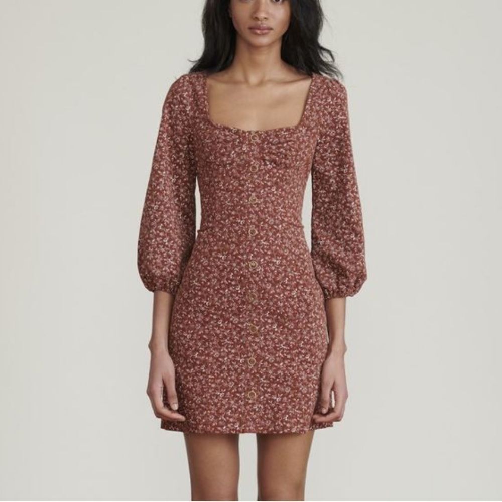Veronica Beard Ranja Corduroy Mini Dress Nutmeg Brown Multi Floral Size Large